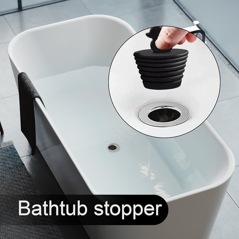 Universal Black Silicone Bathtub Plug Leak Proof Durable Suction Base Fits Standard Drains - Image 3
